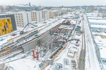 Hermannin rantatien työmaa Kalasatamasta Pasilaan -hankkeessa.