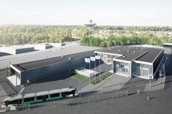 Havainnekuva Roihupellon raitiovaunuvarikosta, kun laajennusosa on valmis.